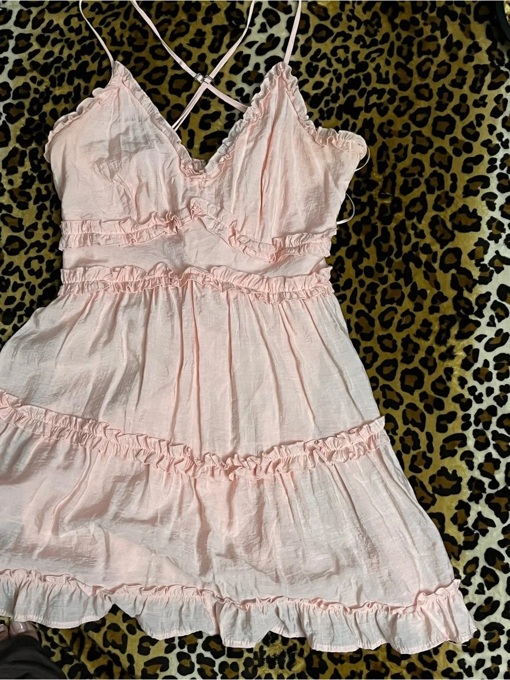 Peachy Pink Ruffle-Trim Chemise with Adjustable Straps